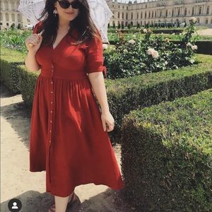 Free People | “Love of My Life” Midi Dress | Red Linen + Cotton